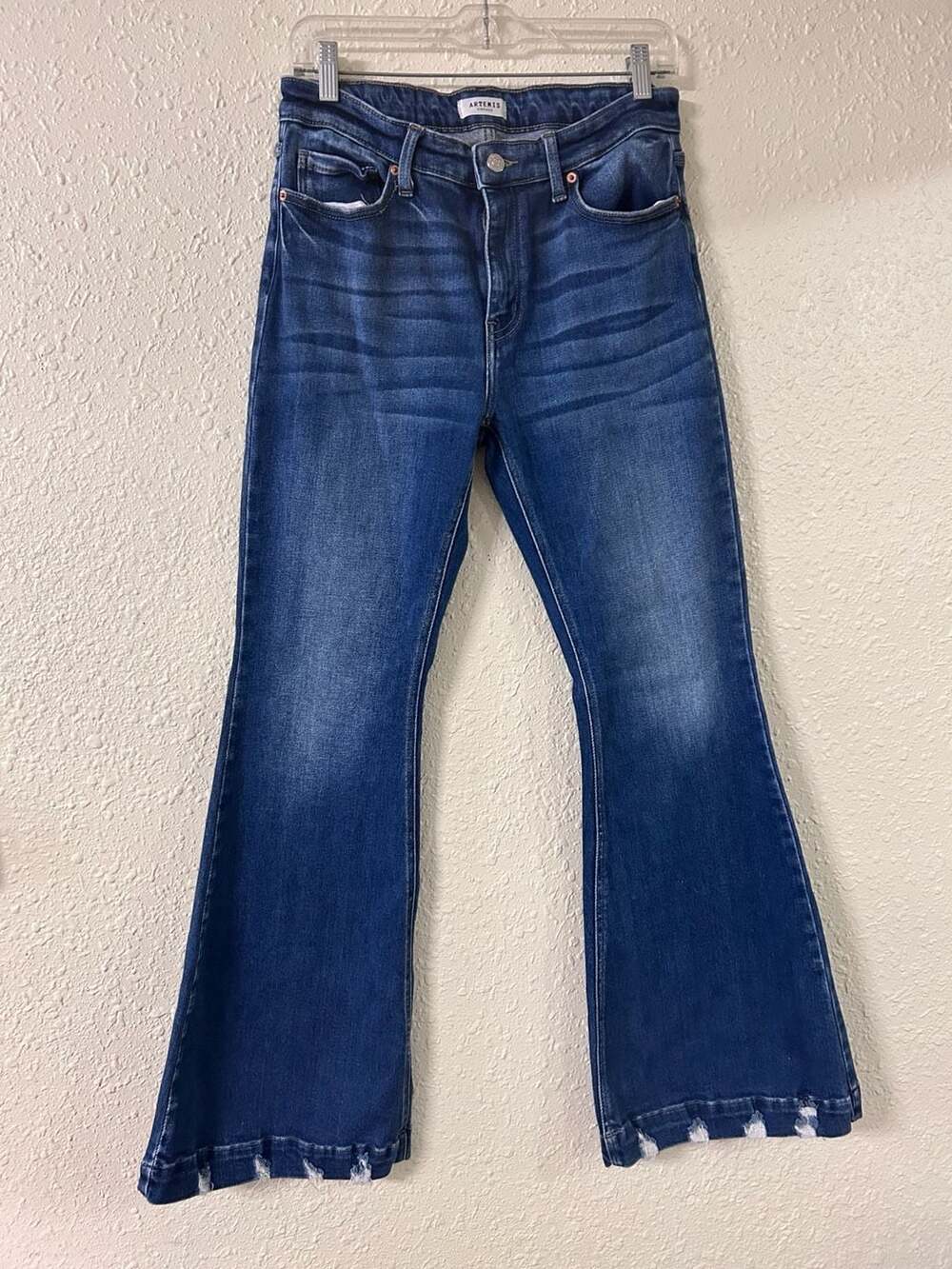 Artemis Vintage Women's Blue Flare Jeans Distressed Hem